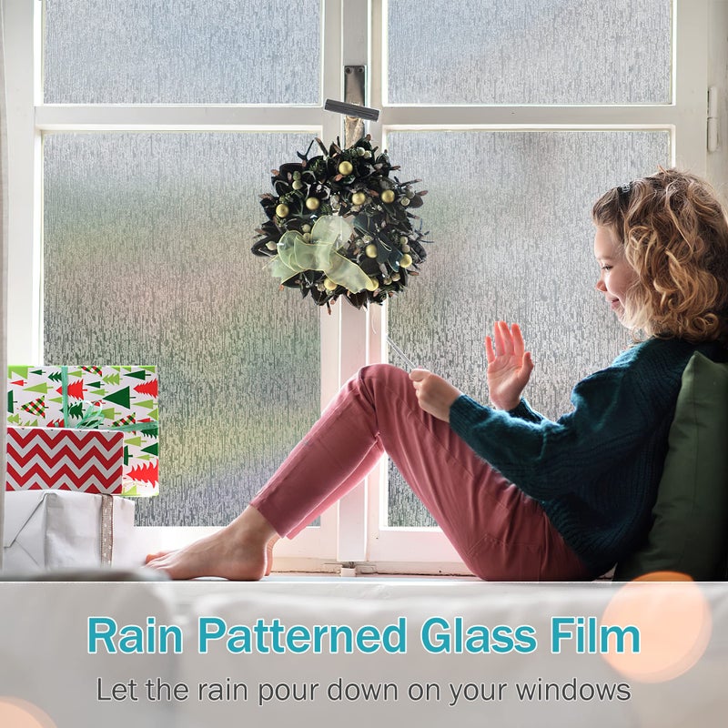 VELIMAX Rain Glass Window Film Privacy Static Window Clings Decorative Glass Sticker for Home Office Removable UV Protection Heat Control 35.4 x 78.7 inches - Image 2